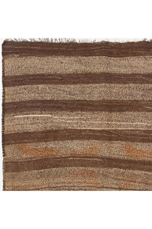 173x230 cm Kahverengi, Gri, Turuncu renkli Eski El Dokuma Kilim, Düz Dokuma %100 Yün Kilim