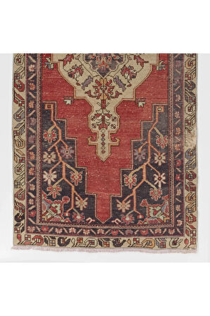 124x256 cm Eski El Yapımı Anadolu Köy Halısı, Geleneksel Yün Oryantal Halı