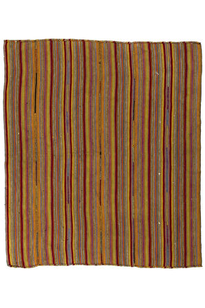 188x217 cm Çizgi Desenli Eski Kilim, Rustik Düz Dokuma Kilim