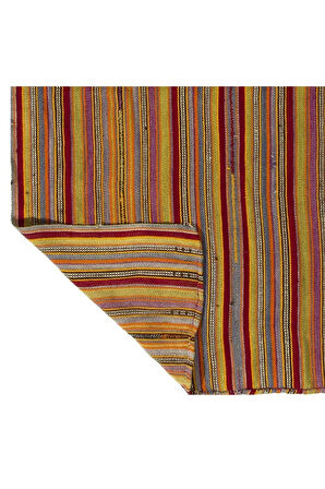 188x217 cm Çizgi Desenli Eski Kilim, Rustik Düz Dokuma Kilim