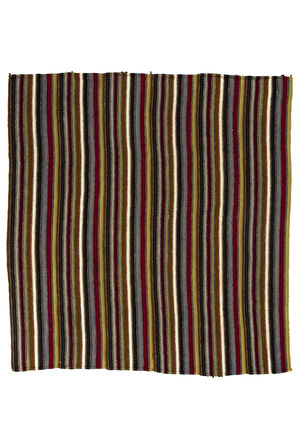 168x178 cm Eski El Dokuması Kilim, Benzersiz Düz Dokuma Çok Renkli ve Çizgi Desenli Kilim