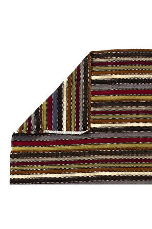 168x178 cm Eski El Dokuması Kilim, Benzersiz Düz Dokuma Çok Renkli ve Çizgi Desenli Kilim