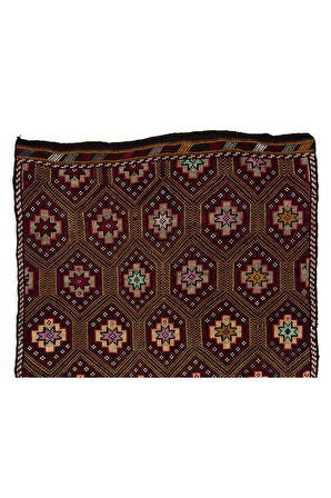 182x290 cm Çok Renkli Eski El Yapımı Cicim Kilim, %100 Yün