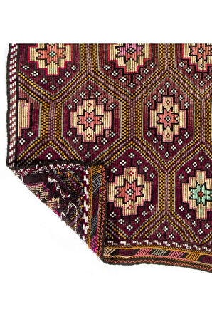 182x290 cm Çok Renkli Eski El Yapımı Cicim Kilim, %100 Yün
