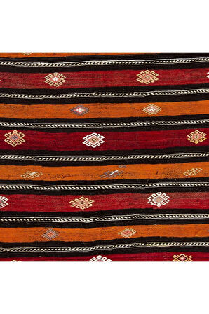 190x296 cm Çok Renkli Çizgili El Dokuması Kilim, Dekoratif Düz Dokuma Kilim, %100 Yün