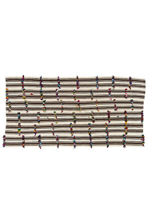 167x327 cm Çok Renkli Ponponlu Doğal Yünden Yapılmış Eski El Dokuması Kilim