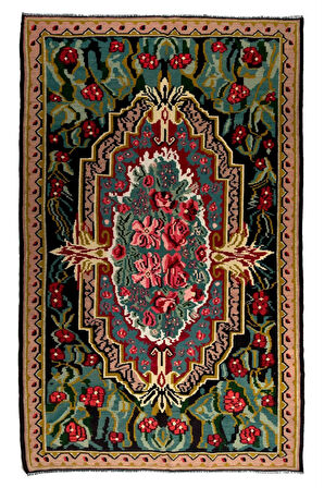 200x318 cm Türünün Tek Örneği Eski Duvar Askısı, Çiçekli Kilim, El Dokuma Moldova Kilimi, %100 Yün