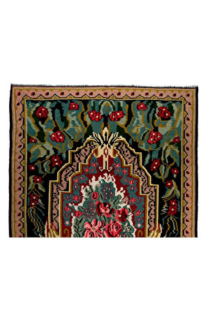 200x318 cm Türünün Tek Örneği Eski Duvar Askısı, Çiçekli Kilim, El Dokuma Moldova Kilimi, %100 Yün