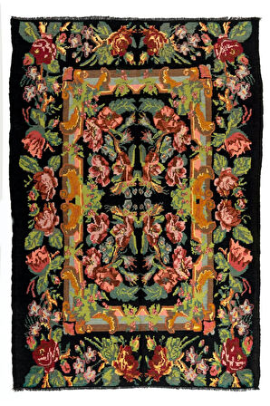 201x293 cm Türünün Tek Örneği Eski Duvar Askısı, Çiçekli Kilim, El Dokuma Moldova Kilimi, %100 Yün