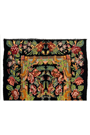 201x293 cm Türünün Tek Örneği Eski Duvar Askısı, Çiçekli Kilim, El Dokuma Moldova Kilimi, %100 Yün