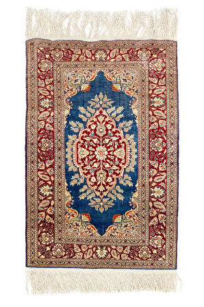 60x90 cm %100 İpek Eski El Yapımı Kayseri Halısı, Dekoratif Duvara Askısı