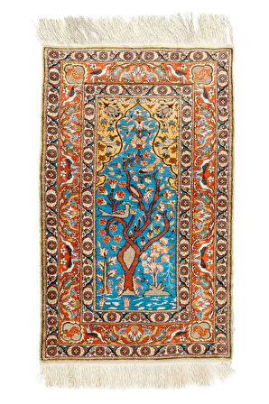 69x112 cm İnce İpek ve Metal İplik Resimli Halı, Muhteşem Türk Duvar Asılı