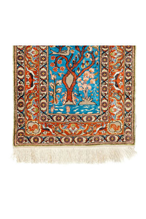 69x112 cm İnce İpek ve Metal İplik Resimli Halı, Muhteşem Türk Duvar Asılı