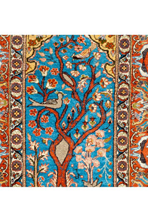 69x112 cm İnce İpek ve Metal İplik Resimli Halı, Muhteşem Türk Duvar Asılı