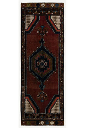 85x237 cm Benzersiz El Yapımı Eski Anadolu Kabile Yolluk Halısı, %100 Yün