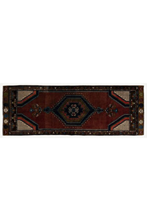 85x237 cm Benzersiz El Yapımı Eski Anadolu Kabile Yolluk Halısı, %100 Yün
