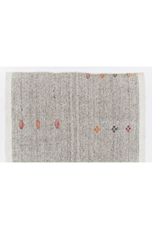 186x242 cm El Dokuma Eski Kilim, Gri Tonlarda Düz Dokuma Kilim