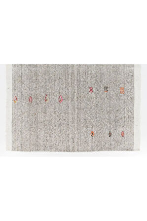 186x242 cm El Dokuma Eski Kilim, Gri Tonlarda Düz Dokuma Kilim