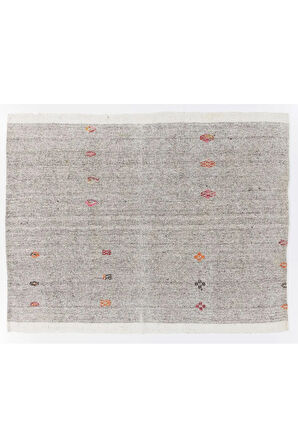 186x242 cm El Dokuma Eski Kilim, Gri Tonlarda Düz Dokuma Kilim