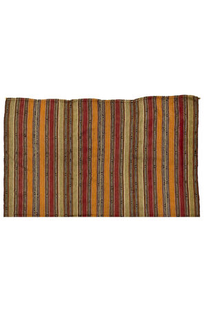 184x217 cm Eski Türk Kilimi, Çizgi Desenli Düz Dokuma Kilim