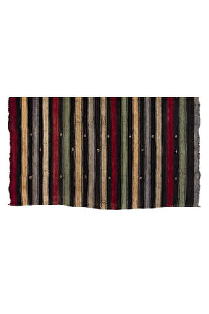 160x185 cm Çizgili Eski El Yapımı Türk Kilim, Geleneksel Düz Dokuma Kilim