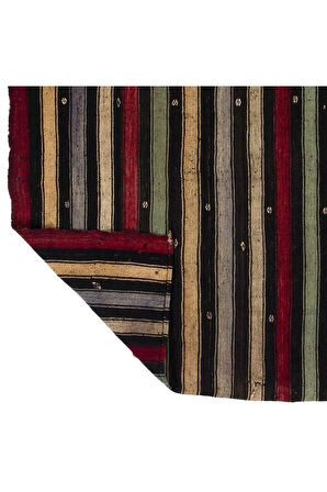 160x185 cm Çizgili Eski El Yapımı Türk Kilim, Geleneksel Düz Dokuma Kilim