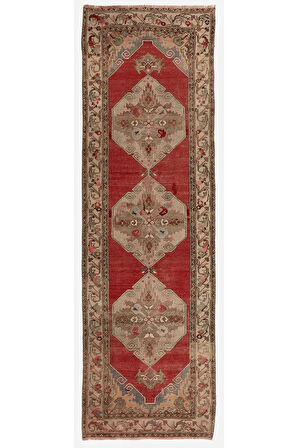 100x310 cm Antika El Yapımı Türk Oushak Runner.   Türünün tek örneği Yün Halı.