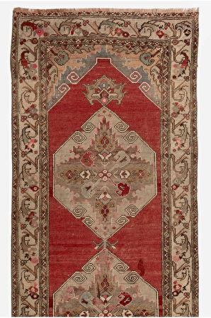 100x310 cm Antika El Yapımı Türk Oushak Runner.   Türünün tek örneği Yün Halı.