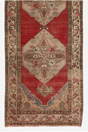 100x310 cm Antika El Yapımı Türk Oushak Runner.   Türünün tek örneği Yün Halı.