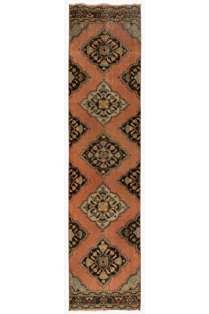 92x387 cm Eski Anadolu Köy Yolu Halısı, %100 Yün El Dokuma Halı