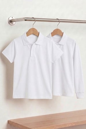 Unisex Çocuk Uzun ve Kısa Kollu Polo Yaka Okul Tişörtü 2'li Set