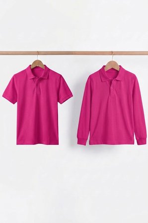 Unisex Çocuk Uzun ve Kısa Kollu Polo Yaka Okul Tişörtü 2'li Set