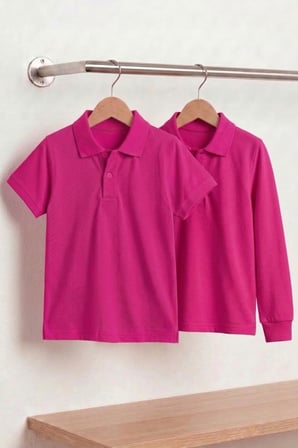 Unisex Çocuk Uzun ve Kısa Kollu Polo Yaka Okul Tişörtü 2'li Set