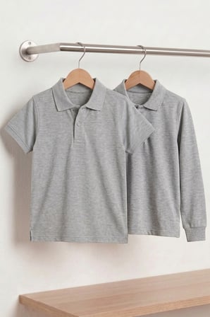 Unisex Çocuk Uzun ve Kısa Kollu Polo Yaka Okul Tişörtü 2'li Set