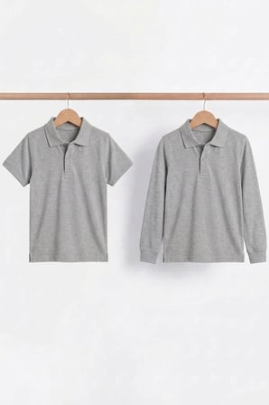 Unisex Çocuk Uzun ve Kısa Kollu Polo Yaka Okul Tişörtü 2'li Set