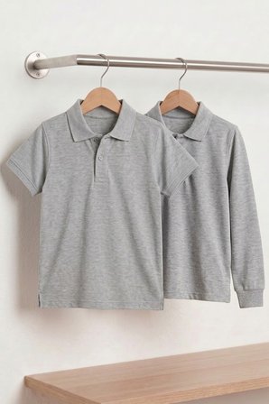 Unisex Çocuk Uzun ve Kısa Kollu Polo Yaka Okul Tişörtü 2'li Set