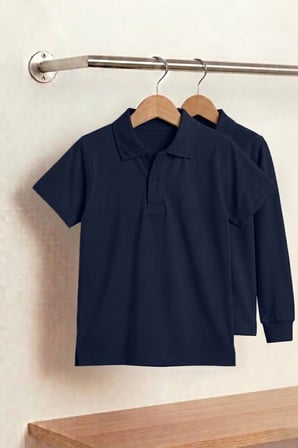 Unisex Çocuk Uzun ve Kısa Kollu Polo Yaka Okul Tişörtü 2'li Set