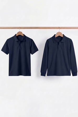 Unisex Çocuk Uzun ve Kısa Kollu Polo Yaka Okul Tişörtü 2'li Set