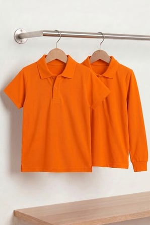 Unisex Çocuk Uzun ve Kısa Kollu Polo Yaka Okul Tişörtü 2'li Set