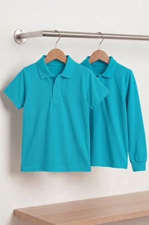 Unisex Çocuk Uzun ve Kısa Kollu Polo Yaka Okul Tişörtü 2'li Set