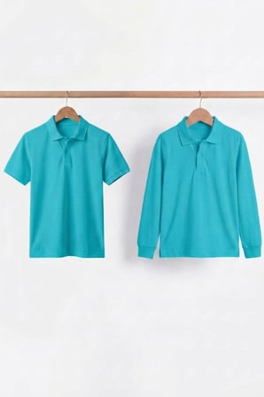 Unisex Çocuk Uzun ve Kısa Kollu Polo Yaka Okul Tişörtü 2'li Set