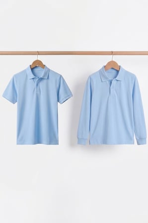 Unisex Çocuk Uzun ve Kısa Kollu Polo Yaka Okul Tişörtü 2'li Set