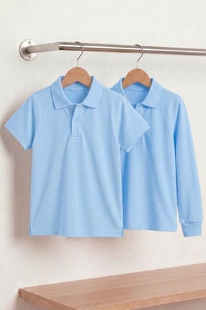Unisex Çocuk Uzun ve Kısa Kollu Polo Yaka Okul Tişörtü 2'li Set