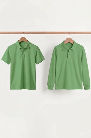 Unisex Çocuk Uzun ve Kısa Kollu Polo Yaka Okul Tişörtü 2'li Set