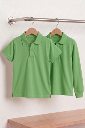 Unisex Çocuk Uzun ve Kısa Kollu Polo Yaka Okul Tişörtü 2'li Set