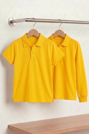 Unisex Çocuk Uzun ve Kısa Kollu Polo Yaka Okul Tişörtü 2'li Set