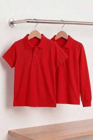 Unisex Çocuk Uzun ve Kısa Kollu Polo Yaka Okul Tişörtü 2'li Set
