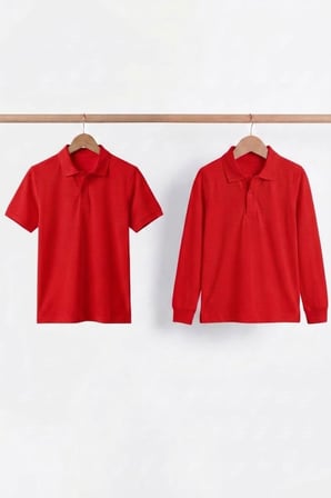 Unisex Çocuk Uzun ve Kısa Kollu Polo Yaka Okul Tişörtü 2'li Set