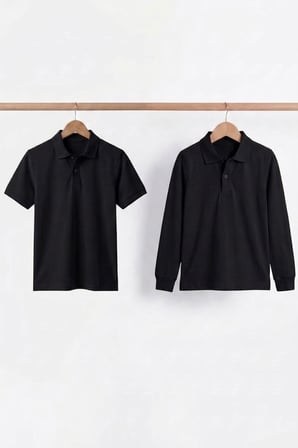 Unisex Çocuk Uzun ve Kısa Kollu Polo Yaka Okul Tişörtü 2'li Set
