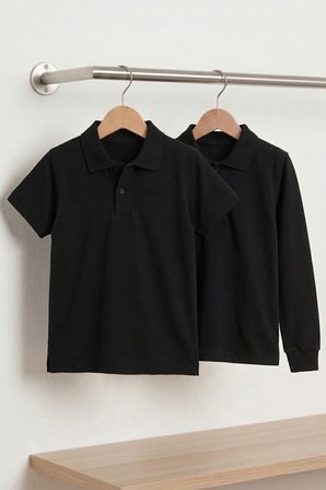 Unisex Çocuk Uzun ve Kısa Kollu Polo Yaka Okul Tişörtü 2'li Set